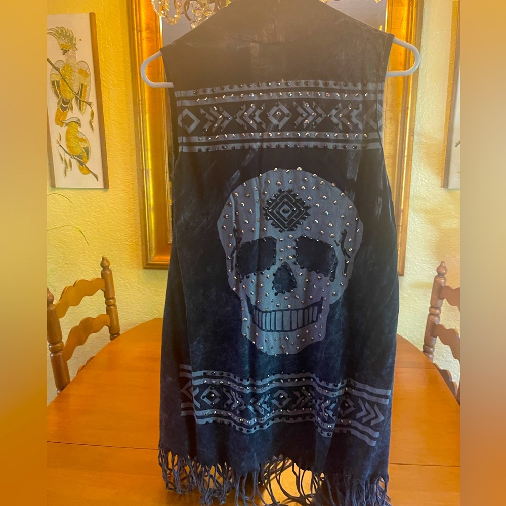 Vocal Long Embellished Fringe Open Vest/Tunic size M
